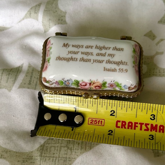 VTG Porcelain Floral Faith Based Mini Trinket Box Bible Verse Collectible Accent - Picture 11 of 11